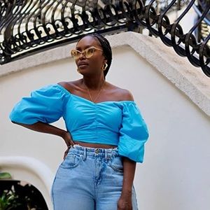 Tenickab the drop cropped top with puff sleeves